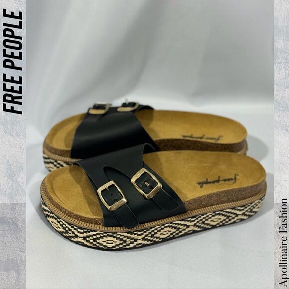 FREE PEOPLE CARAVELLE PLATFORM SLIDE SANDALS IN BLACK SIZE 39 NEW - Picture 3 of 4